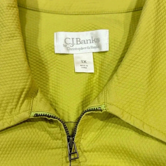 C.J. Banks Plus Size 1X Zippered Light Jacket. Light lime green. - Picture 2 of 5